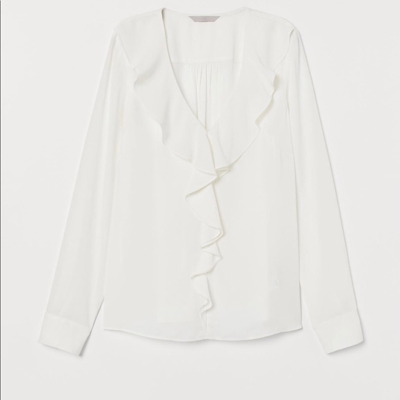 H&M Long Sleeve Ruffle Top White Size 0 - Picture 2 of 4